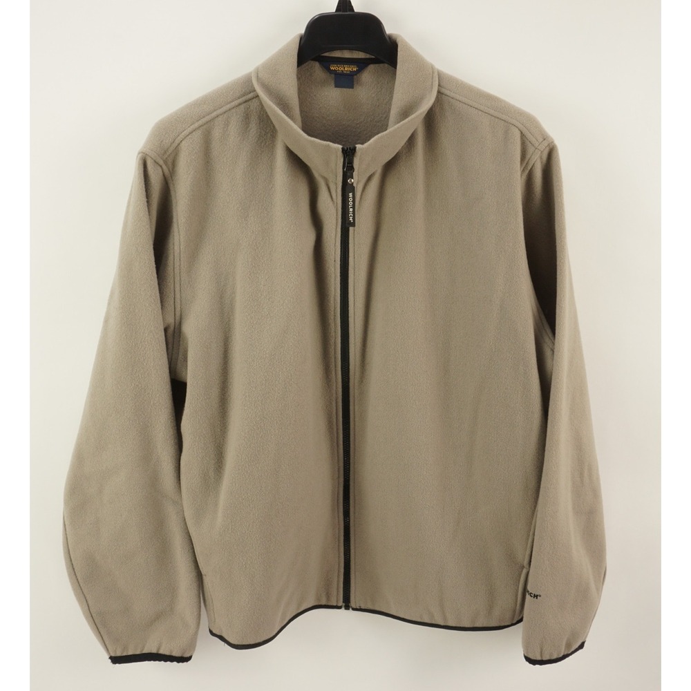 Vintage 1980s Woolrich USA Wool Fleece Full Zip High Neck Jacket Mens XL Tan